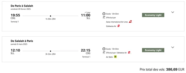 Exemple de date Paris CDG Salalah